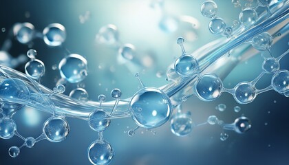 hyaluronic acid molecules background collagen molecular structure bubbles moisturiser liquid essence serum or toner beauty and cosmetics background skin care amino acid chemical formula