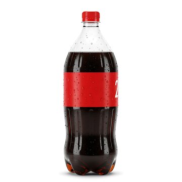 Plastic bottle of cola with red label isolated on white background. 2 liter soda