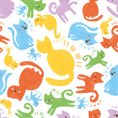 Colorful Whimsical Cats in Squares Seamless Pattern for Playful and Vibrant Designs