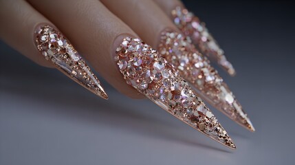 Close-up of Sparkling Nail Art with Glittering Decorations