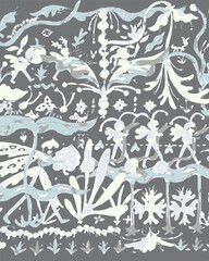 Tropical sunset seamless pattern with silhouettes of palm trees. Red summer vacation print with background of the setting sun, jungle plant Hand-drawn textile design, wallpaper in collage style Vector