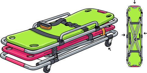 Stackable Emergency Stretchers: Lime and Pink Medical Equipment