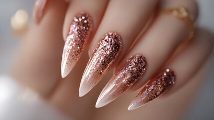 Close-up of Sparkling Nail Art with Glittering Decorations