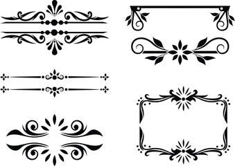 Vintage floral ornaments. Graphic elements set for invitation, wedding and greeting cards. Ornamental elegant corners, baroque, swirl, filigree