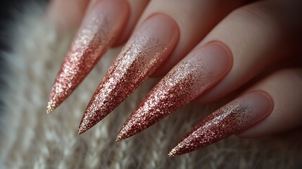 Close-up of Sparkling Nail Art with Glittering Decorations