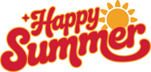 Thick orange and yellow bubble letters with daisy for a warm and bright happy summer vibe  