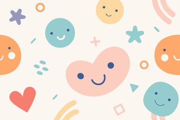 Pink heart pattern with fun animal faces and baby boy cartoon illustration set