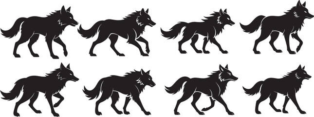 walking wolf silhouette black icon set