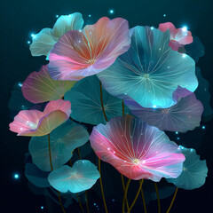 A vector illustration of bioluminescent lily pads