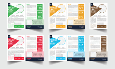 Case study flyer template for corporate business project with company logo and icon. Professional annual report with creative modern background. Marketing poster, brochure or research paper.
