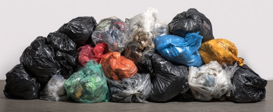 The colorful heap of discarded garbage bags illustrating waste management challenges.