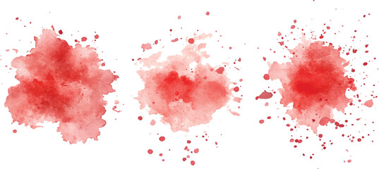 Red watercolor splash collection isolated on white background. Set of watercolor circles brash colorful watercolor on white background.