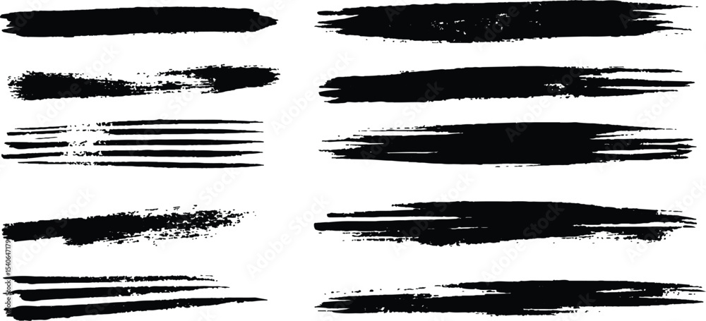 Aufkleber horizontal black brush lines of differing thicknesses, isolated on a white background. set of grunge
