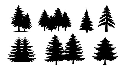 A set of minimalist pine trees silhouette vector