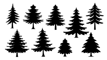 Obraz premium A set of minimalist pine trees silhouette vector