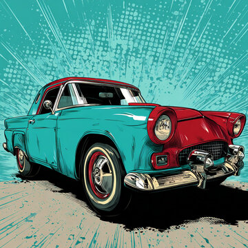 Naklejki A retro pop art vector of a classic car