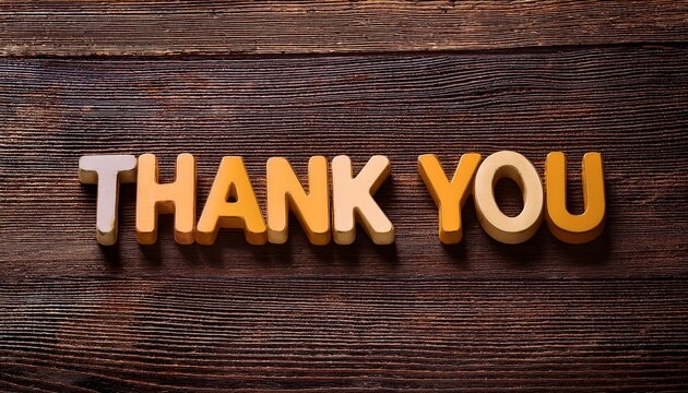 thank you message in 3d letters on dark wooden surface
