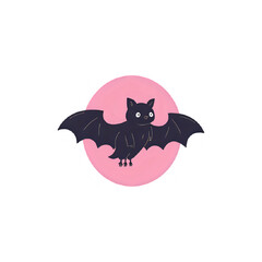 Cute Bat Illustration: Pink Moon Background, Night Creature Art
