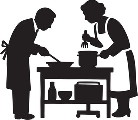 Silhouette of Couple Cooking Together in Kitchen