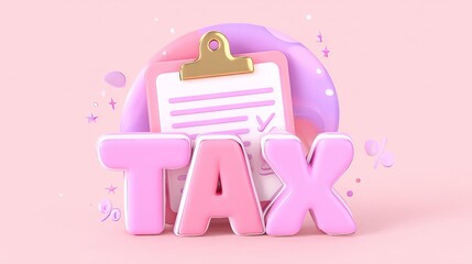 Business Money Tax Day Playful Tax Concept with Clipboard and Pink Background