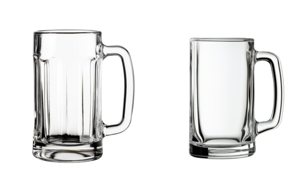 Empty Beer Mug on White or transparent Background - Isolated empty Glassware for Beverage Advertising