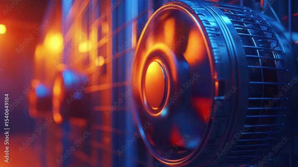 Aufkleber Cooling System in Server Room: A close-up view of high-performance cooling fans in a server room, dynamically capturing the intersection of technology and efficiency.