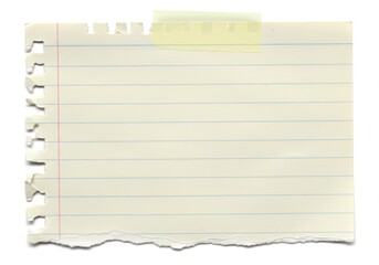 Torn notebook paper with a piece of tape