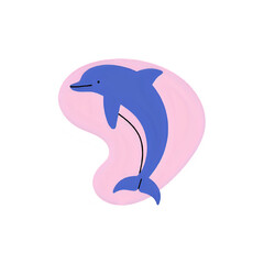 Blue Dolphin Illustration: Pink Background, Marine Animal Graphic, Aquatic Mammal Design