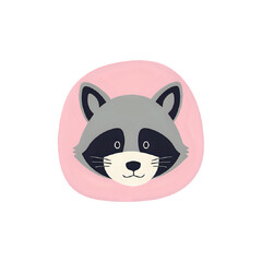 Cute Raccoon Face on Pink Circle: Perfect for Kids' Room Decor or Baby Shower