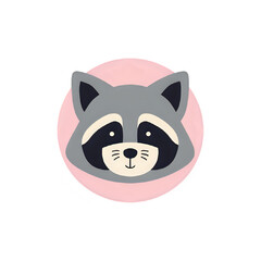 Cute Raccoon Face: Pink Circle Design, Perfect for Kids' Products & Prints