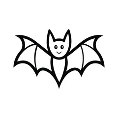 a black outline vector illustration of a halloween bat on white background.