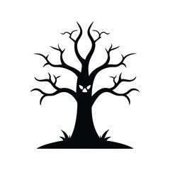 a black outline vector illustration of a halloween tree on white background.eps