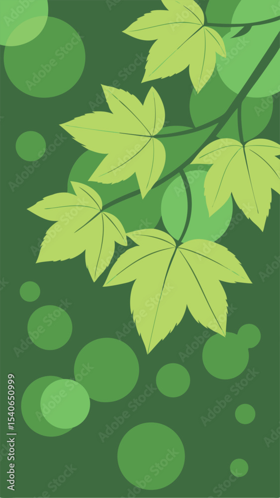 Poster elegant green maple leaf design with transparent circles for versatile design projects