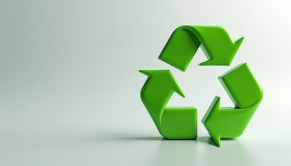 3D green recycle symbol on solid white background represents modern sustainability practices. Eco-friendly icon, ideal for eco tech concepts, environmental responsibility. Clean design, plenty of