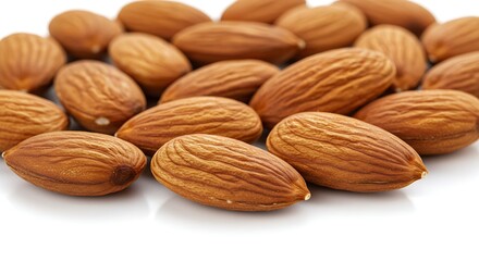 Closeup of almonds, isolated on the white background,