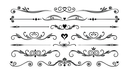 Set of vintage decorative calligraphic design elements with floral borders and ornate scroll patterns