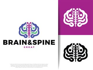 Brain and Spine Icon, Minimalist Medical Neuroscience Symbol