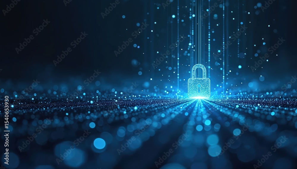 Aufkleber Digital data privacy concept. Abstract lock composed from light particles. Protection, security of information, personal data in digital age. Padlock icon represents safety, secure access, cyber