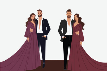 Indian wedding couple illustration for save the date, wedding e-invite cards. vector wedding