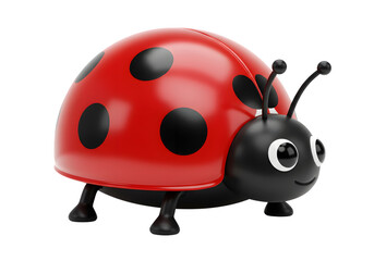 Playful 3D Red Ladybug Toy with Big Eyes Isolated on PNG Background.
