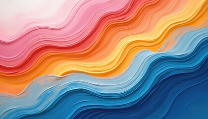 Obraz premium Abstract oil painting with brushstrokes. Colorful wavy background in pink red yellow blue shades. Modern art design, creative texture, digital artwork, artistic design.