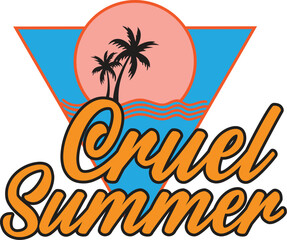 Cruel Summer Vibes Tropical Sunset Beach Scene Illustration