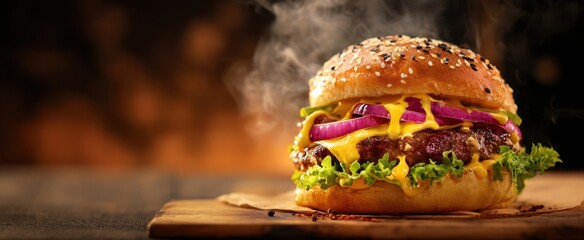The mouthwatering burger with melted cheese and fresh toppings