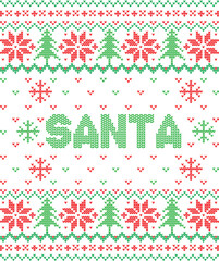 Christmas Knit Pattern Festive Santa Design with Snowflakes and Trees