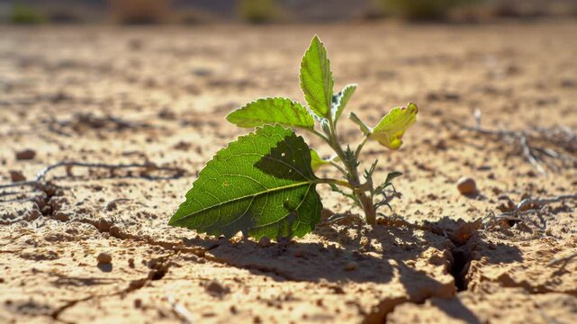 Lone Sprout Survives Amidst Arid Landscape Symbolizing Resilience And Perseverance