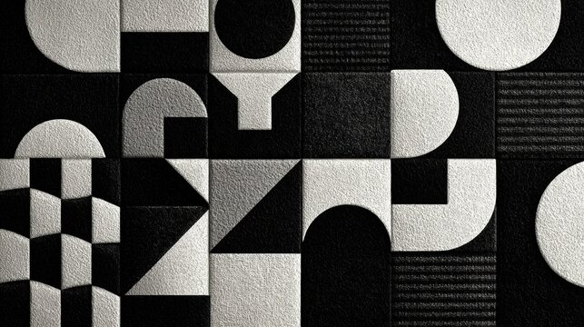 Abstract 3D geometric pattern in black and white. Modern, minimalistic, and symmetrical design with raised square shapes, perfect for backgrounds, technology, and creative projects