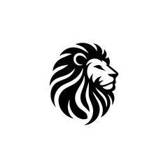 Fototapeta premium A stylized black and white lion's head, profile view, encircled by flowing mane.
