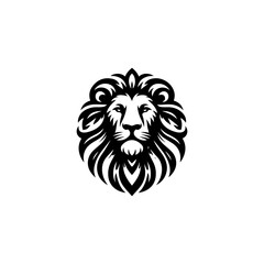 Fototapeta premium A striking black and white illustration of a majestic lion's head, facing forward.