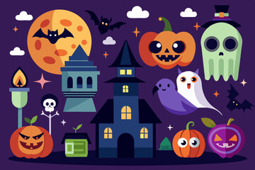 Flat design halloween icons and elements