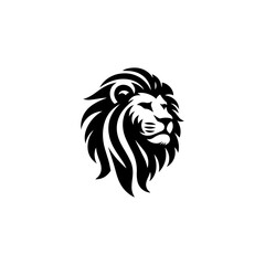Stylized black and white lion's head profile, majestic and powerful design.